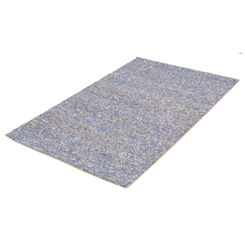 Tapis bleu foncé abstrait en laine tressée à la main