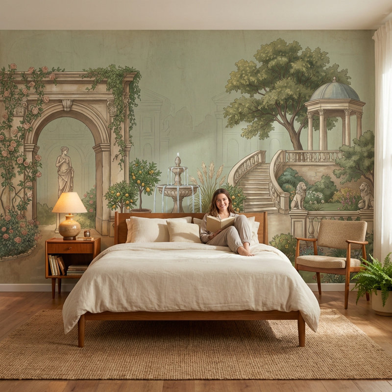 Décoration murale de jardin amovible de papier peint vert discret, Texturé non collé, 200 po x 120 po