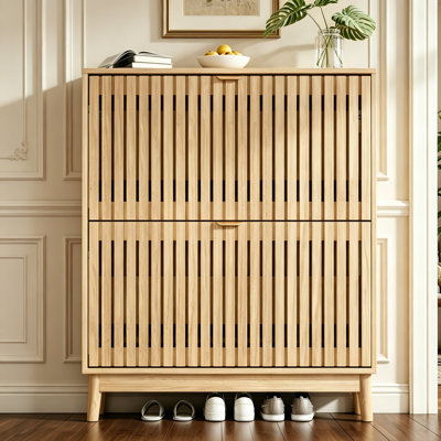 Rangement à chaussures 16 à 20 paires, armoire à chaussures étroite avec 2 tiroirs rabattables et tablettes réglables pour le vestibule