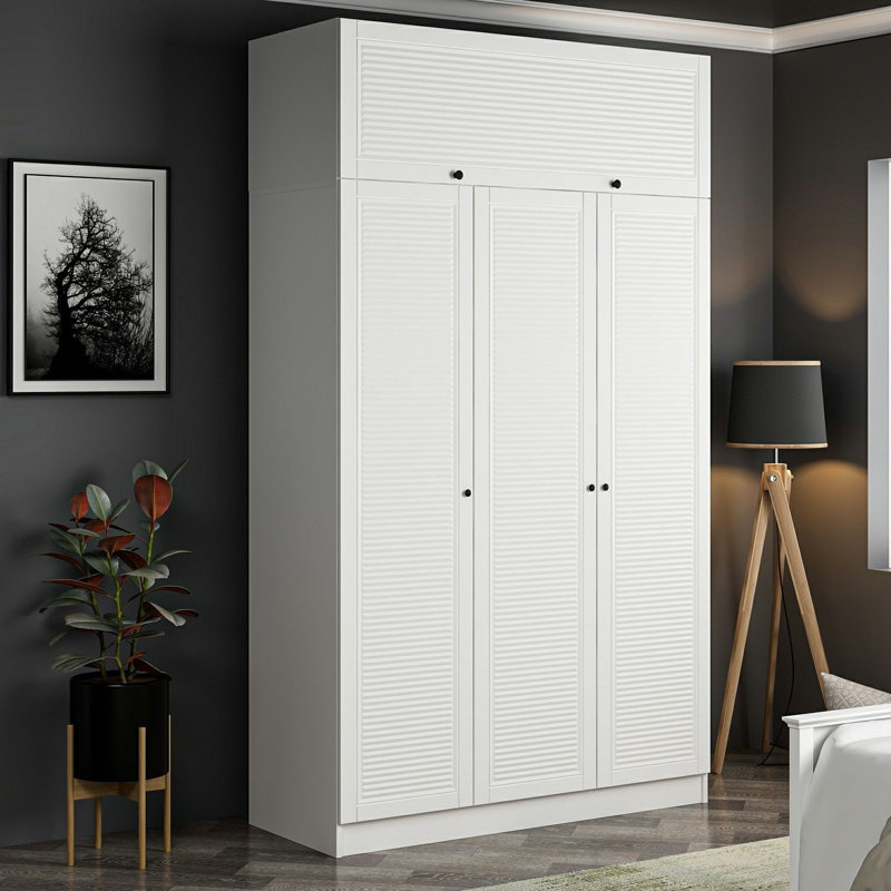 Armoire blanche moderne avec de nombreuses tablettes Wesa, 53,1 po x 74,8 po x 20,5 po | 100% panneau de particules enduit de mélamine, épaisseur: 0,7 pouce | Conception murale, solution de rangement élégante pour toute chambre à coucher ou garde-robe