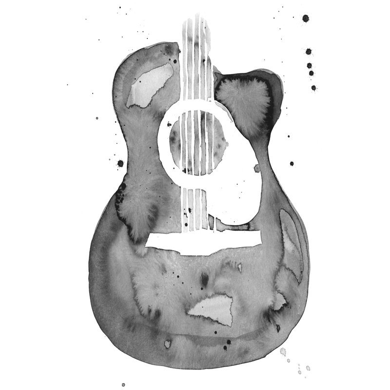 Guitar Flow I by Annie Warren - Painting, 122 cm H x 81 cm W, Black Floater Framed
