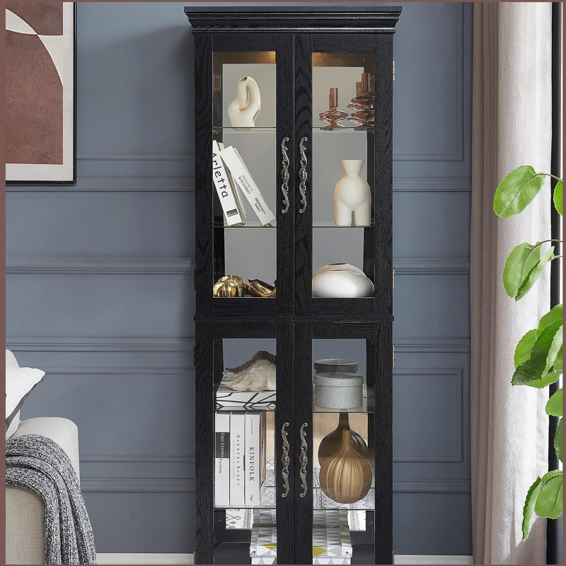 Vitrine lumineuse en verre éclairé, rangement en bois pour le salon, la cuisine et le garde-manger, ampoule incluse