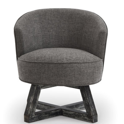 Chaise pivotante à 360 ° avec base en bois massif, revêtement en lin, convient à différentes pièces Chaise pivotante gris foncé, tissu, base pour un design intérieur élégant