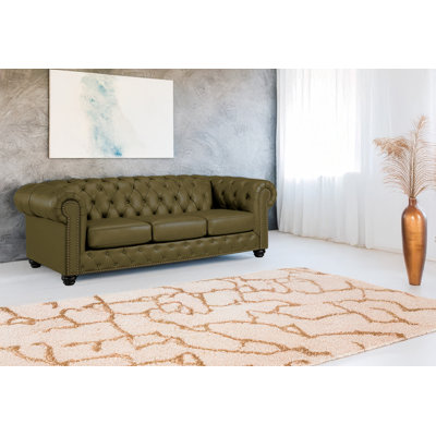 Orner 93" Leather Rolled Arm Chesterfield Sofa
