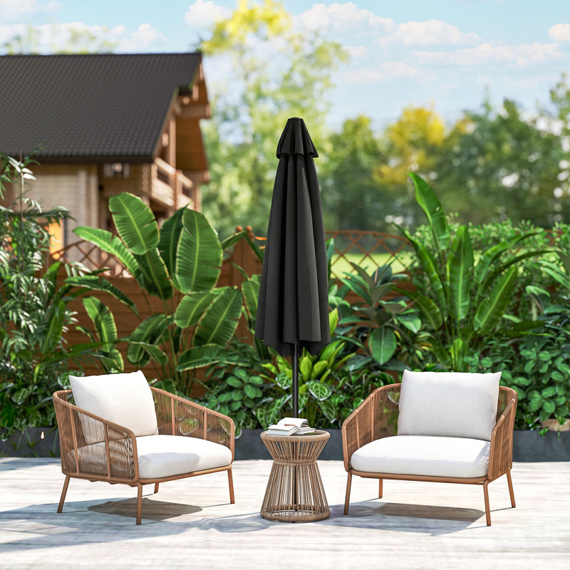 Parasol d'extérieur à 6 nervures pour terrasse, noir, Noir
