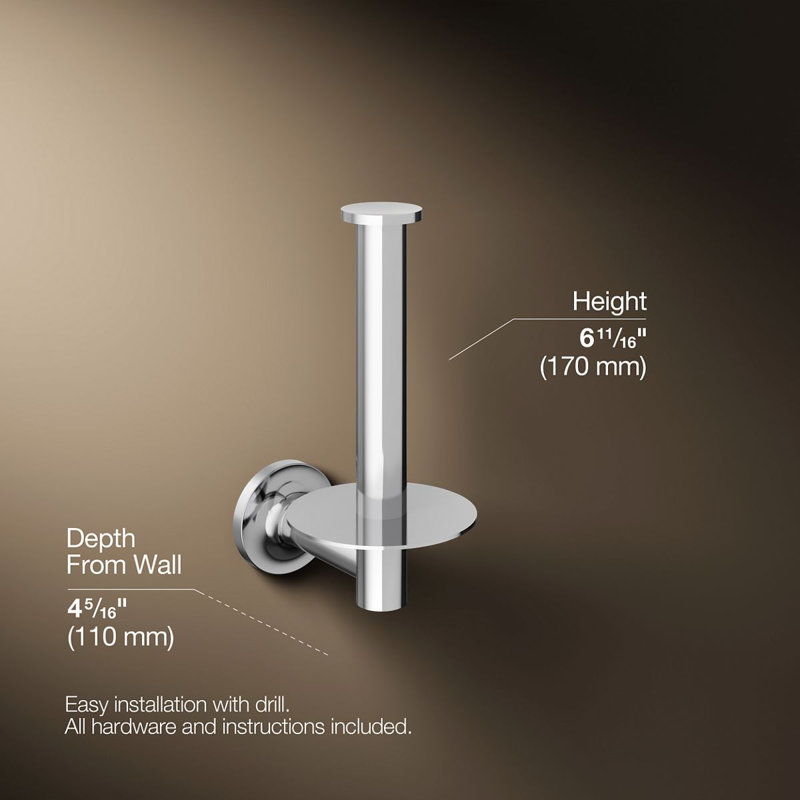 Purist® Vertical Toilet Paper Holder, Wall-Mount Bathroom Toilet Paper Holder, Polished Chrome