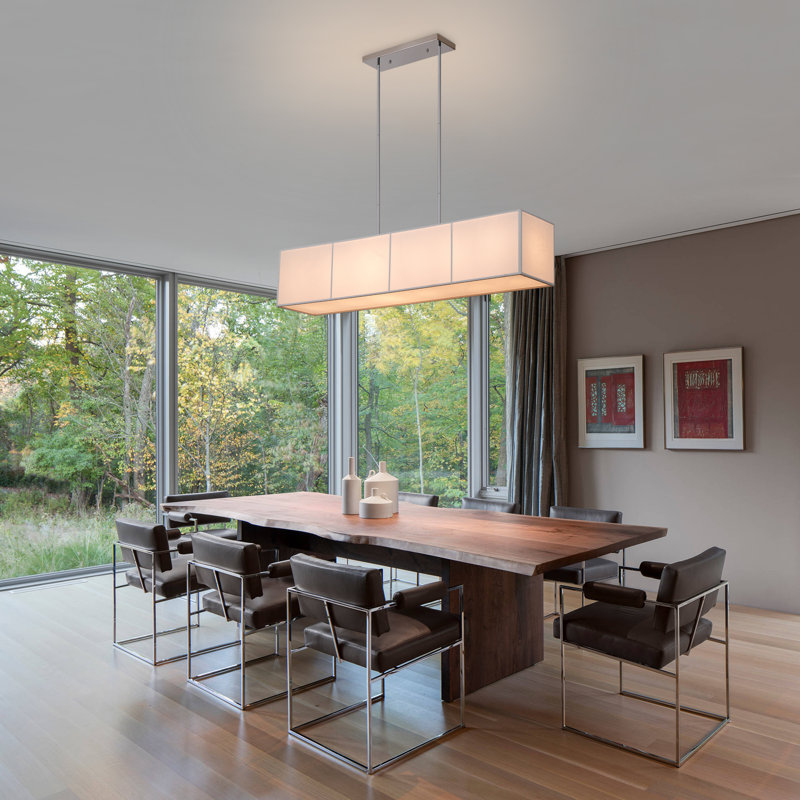 Wanakah 48-Inch 6 - Light Kitchen Island Linear Chandelier Textured Linen White Shade Reflector bottom