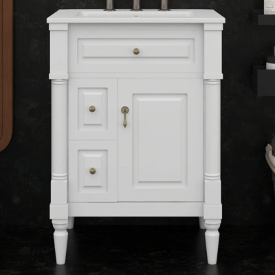 Ensemble de meuble-lavabo 24 po avec lavabo, ensemble de meuble-lavabo autoportant avec tiroir rabattable, 2 tiroirs et tablette réglable