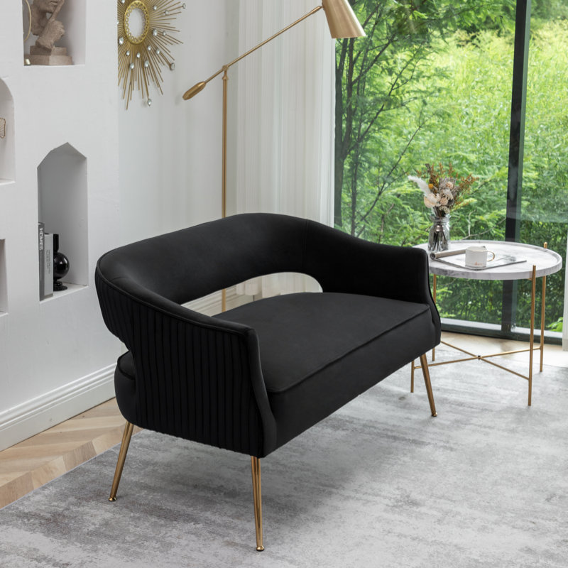 Chynna 51.2'' Velvet Flared Arm Loveseat, Black Velvet