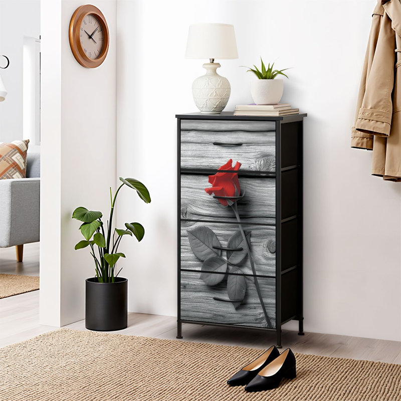 4 Drawer Dresser for Bedroom, Narrow Chest of Drawers, Wooden Top and Study Iron Frame 18"x37.5"-(WxH)