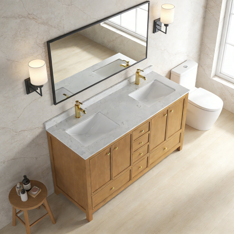 60" Bathroom Vanity with Storage, Oak