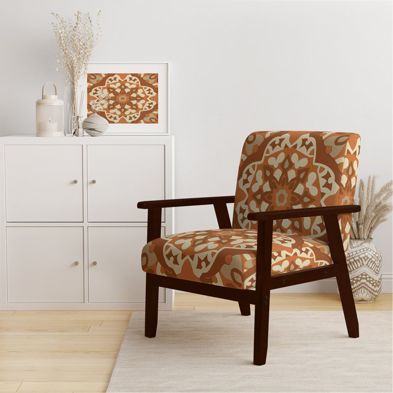 Moroccoan Tiles In Earth Tones III - Upholstered Modern Arm Chair, Brown Square Arms