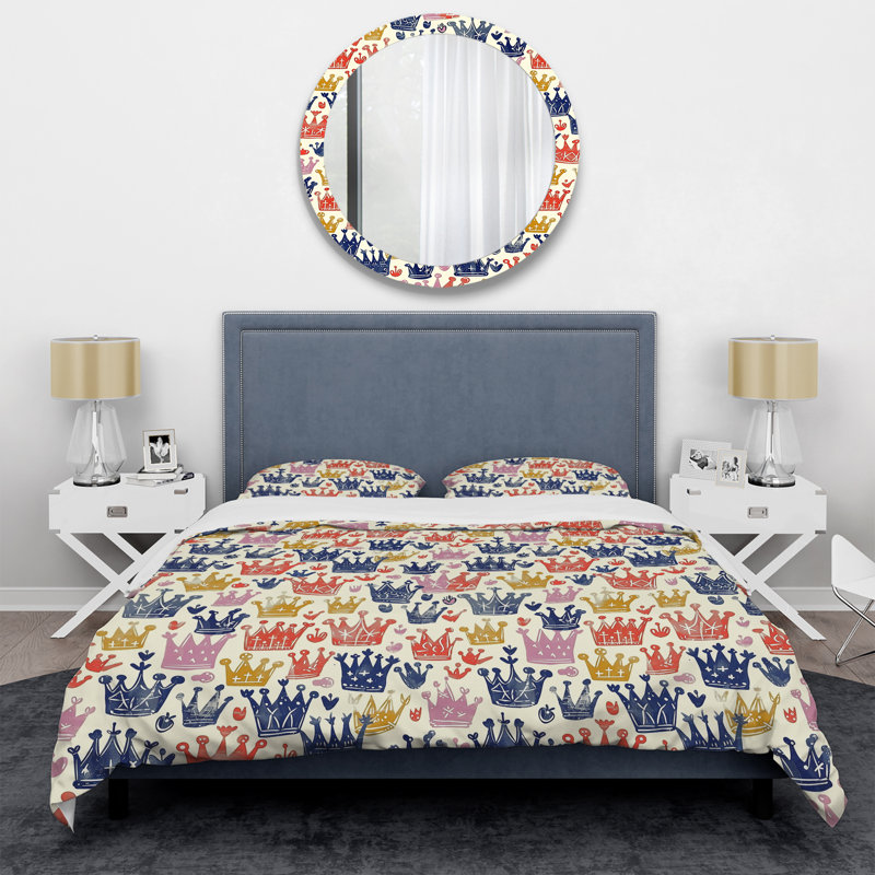 Ensemble de housse de couette orange et bleu royal, Housse de couette pour grand lit + 2 taies décora