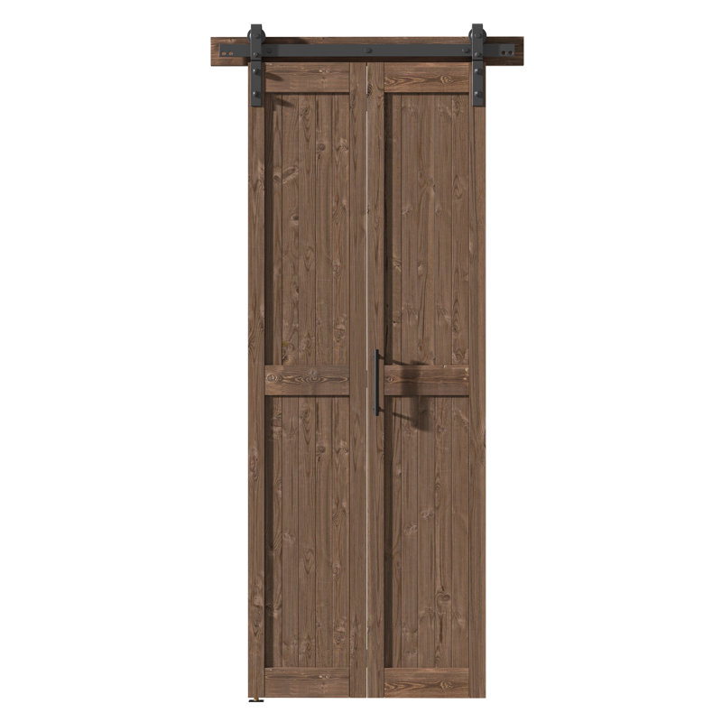 Porte pliante en bois de pin massif assemblé avec trousse de quincaillerie, 32 po x 84 po, Noyer foncé