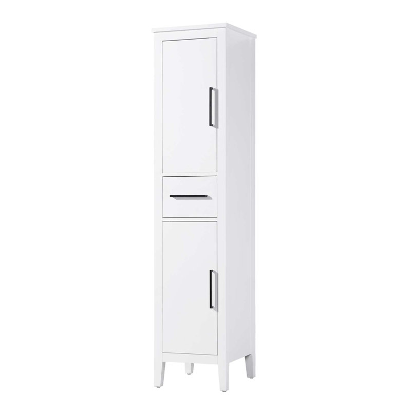 16 Inch Bath Storage Cabinet in White, White, 72" H x 16" W x 72" D
