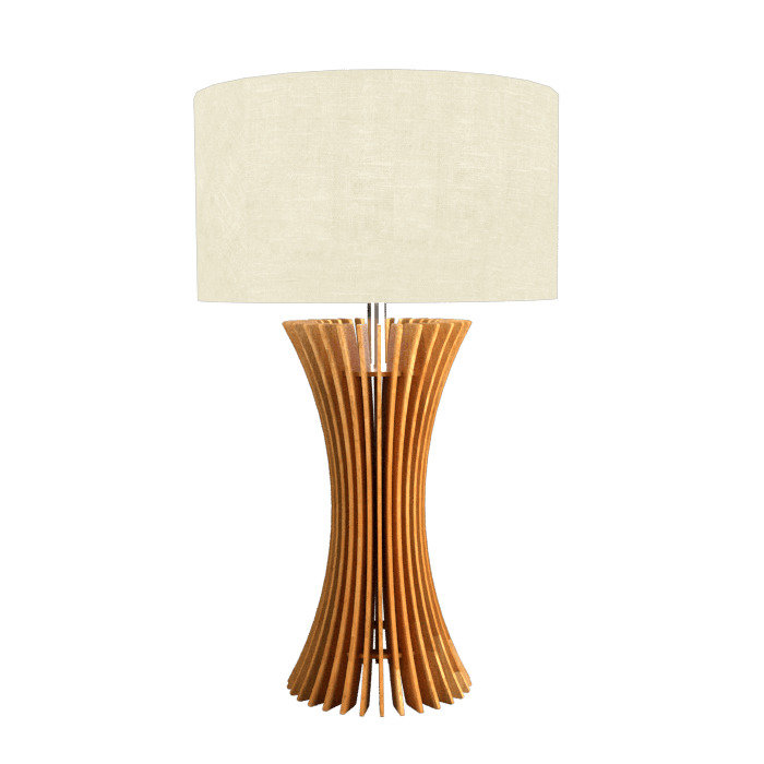 Louro Freijo Wood Veneer Table Lamp with White Linen Shade