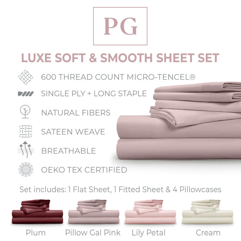 Luxe Soft & Smooth Sheet Set, Full/Double, Pink