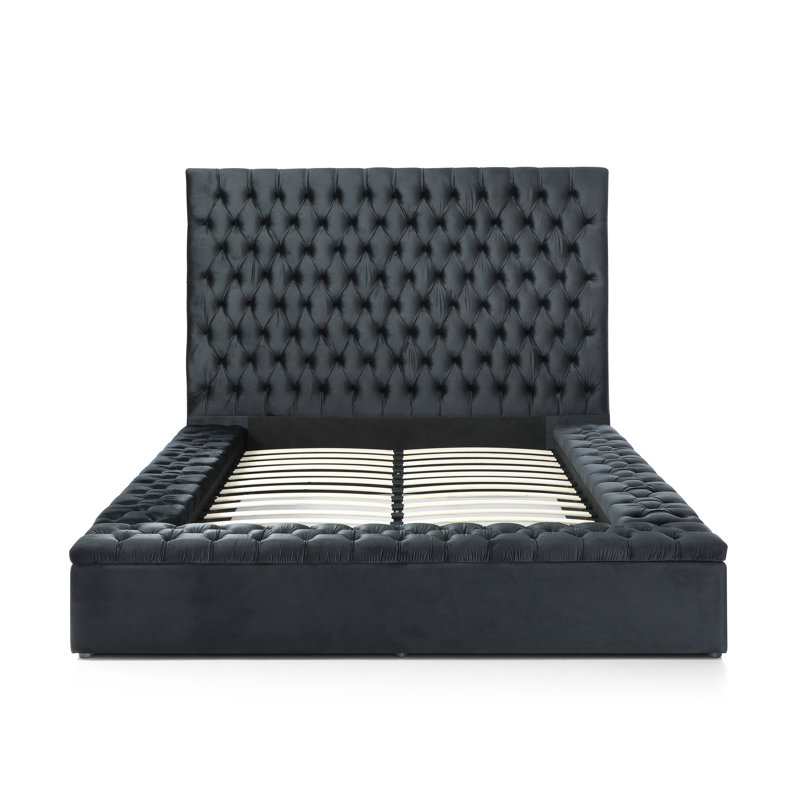 Lit plateforme tapissier Mikara, Noir, Grand