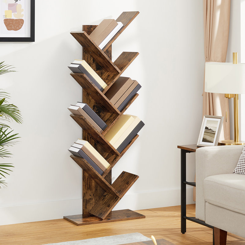 Trivette Geometric Bookcase, Brown, 55.7" H x 20" W x 11" D