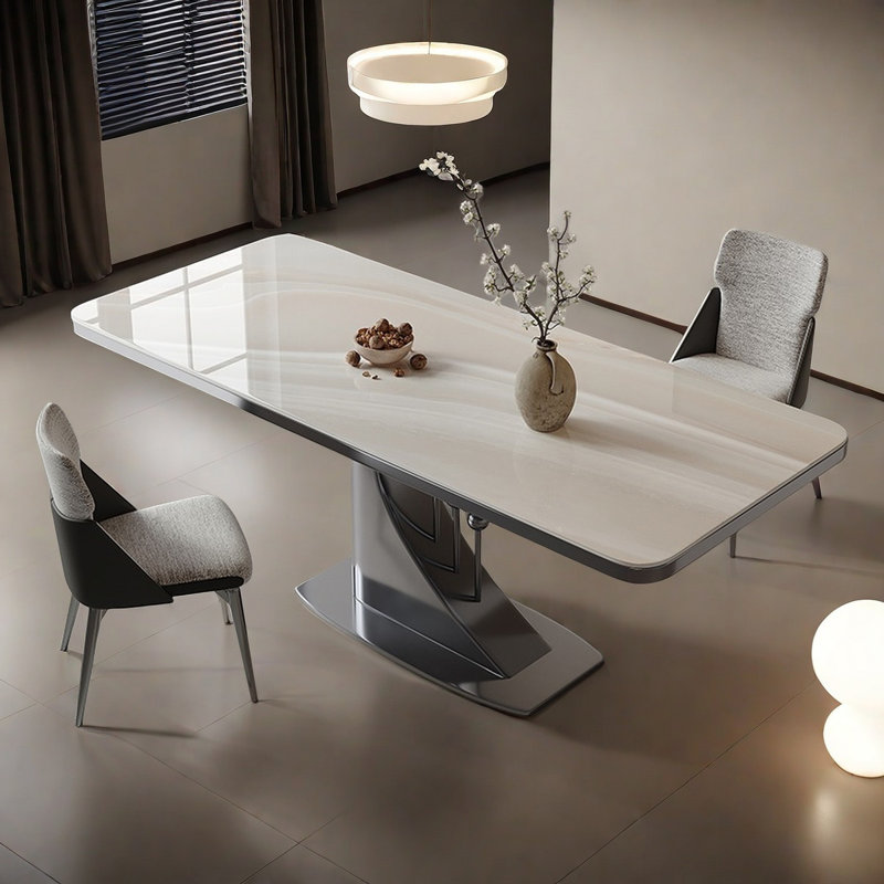 Elegant Microcrystalline Stone Dining Table Set, 29.5"H x 55.1"L x 31.5"W