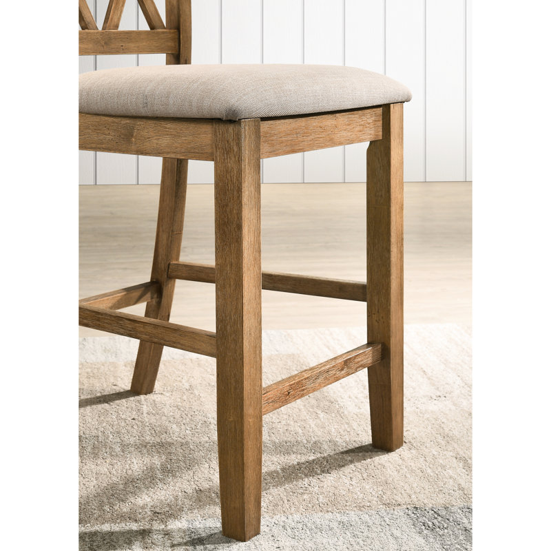 2 chaises de salle à manger rembourrées à hauteur de comptoir brun clair - bois franc avec découpes et chaises d'appoint indémodables, de 2, tissu en lin captivant