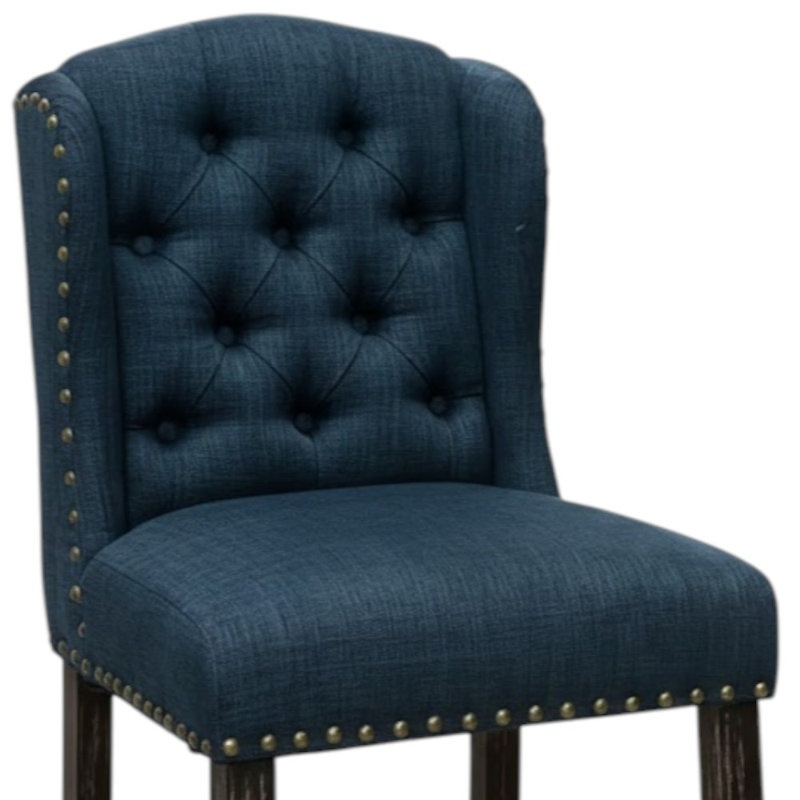 Ensemble de 2 chaises à hauteur de comptoir capitonnées en tissu bleu marine / brun foncé Lela
