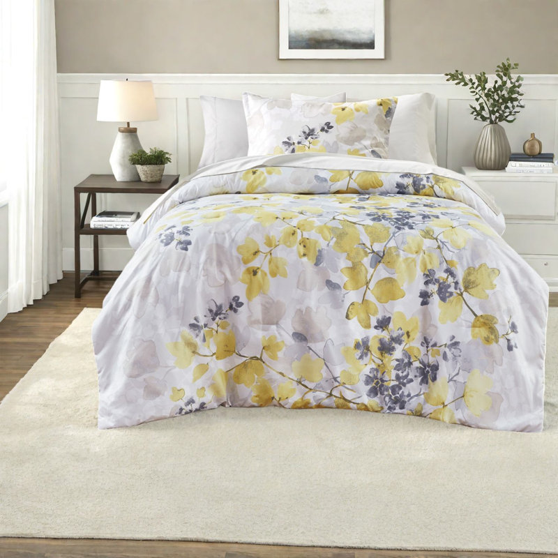 Premium King Bedding Sets With Storage, Soft Polyester Botanical Design