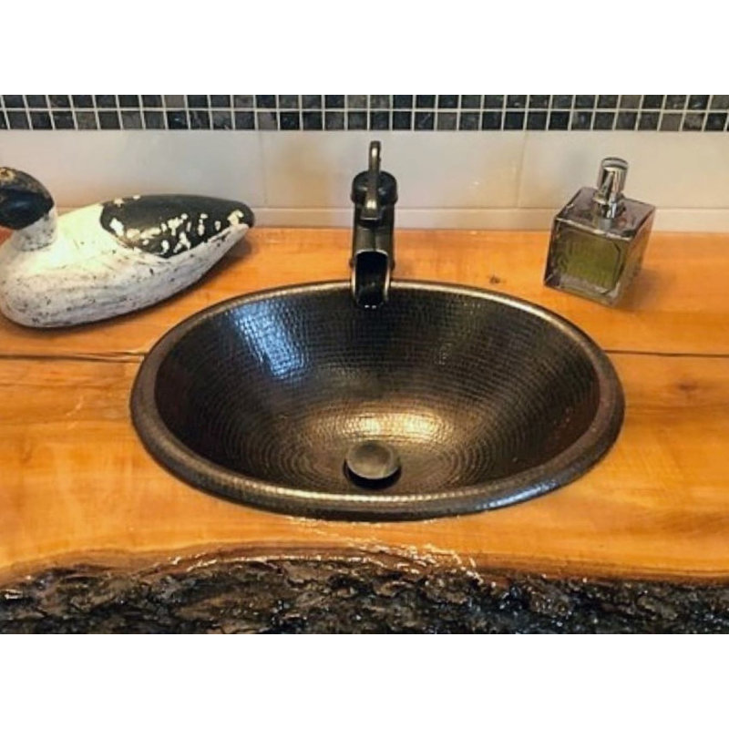 Lavabo pour salle de bain ovale en cuivre 19 po, drain escamotable inclus