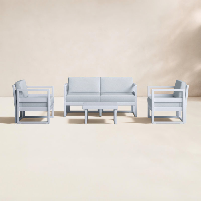 Ensemble de conversation pour patio 4 personnes Lane avec coussins en acrylique, Toile granit Sunbrella®, Argent / gris