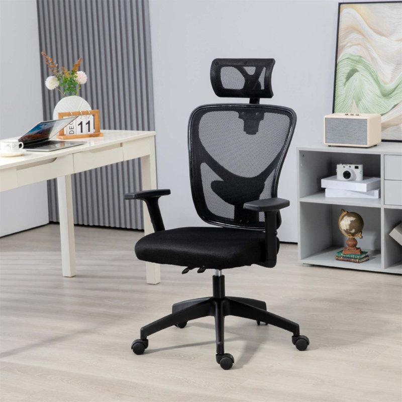 Chaise de bureau d'ordinateur ergonomique à haut dossier avec support lombaire, inclinable, appui-tête réglable, accoudoirs et hauteur pour une assise confortable