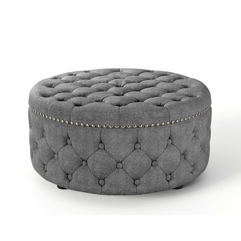 Acle 75cm Wide Tufted Round Solid Colour Cocktail Ottoman, Light Grey