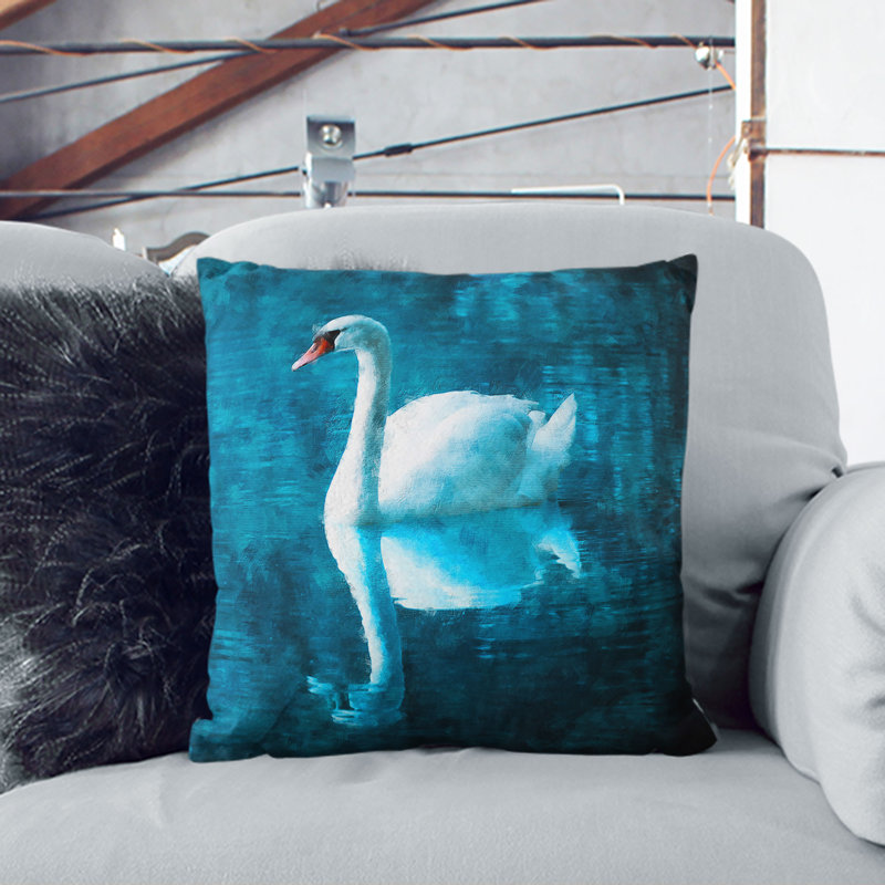 Swan on a Lake Painting Cushion with Filling, 55cm H x 55cm W x 20cm D