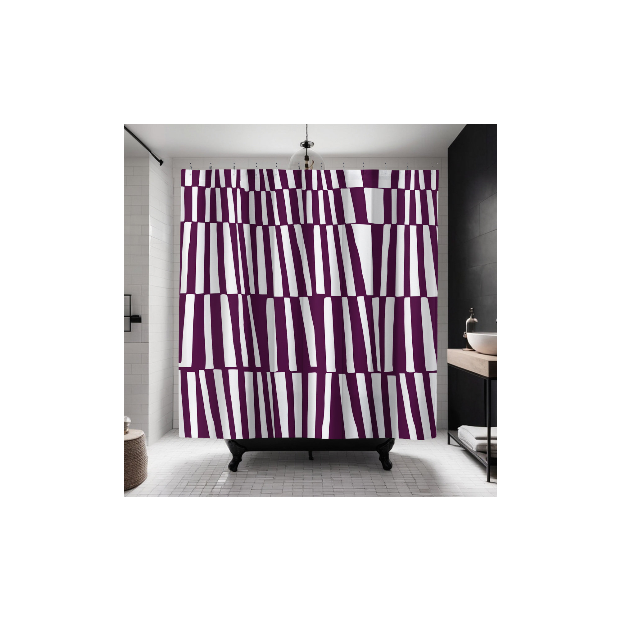 Thora Abstract Mid-Century Shower Curtain, Purple