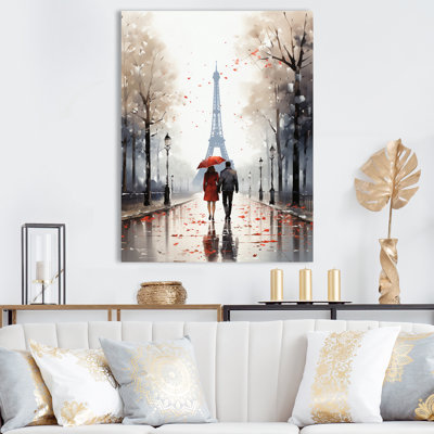 Paris Love Couple Vintage Eiffel Tower Watercolor - Paris Wall Decor