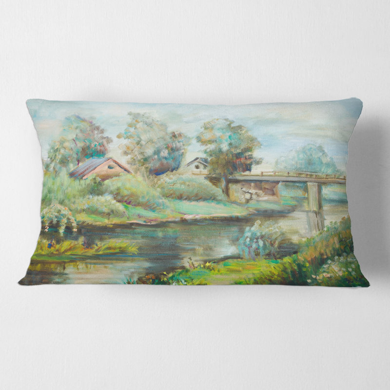 Bridge on the River in Rustic Landscape Rectangular Pillow Cover & Insert