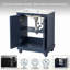 Meuble-lavabo minimaliste 24 po avec pieds sculptés et tablette réglable - Armoire de rangement à fermeture en douceur avec lavabo en céramique pour les petites salles de bain ou les salles d'eau-259087123