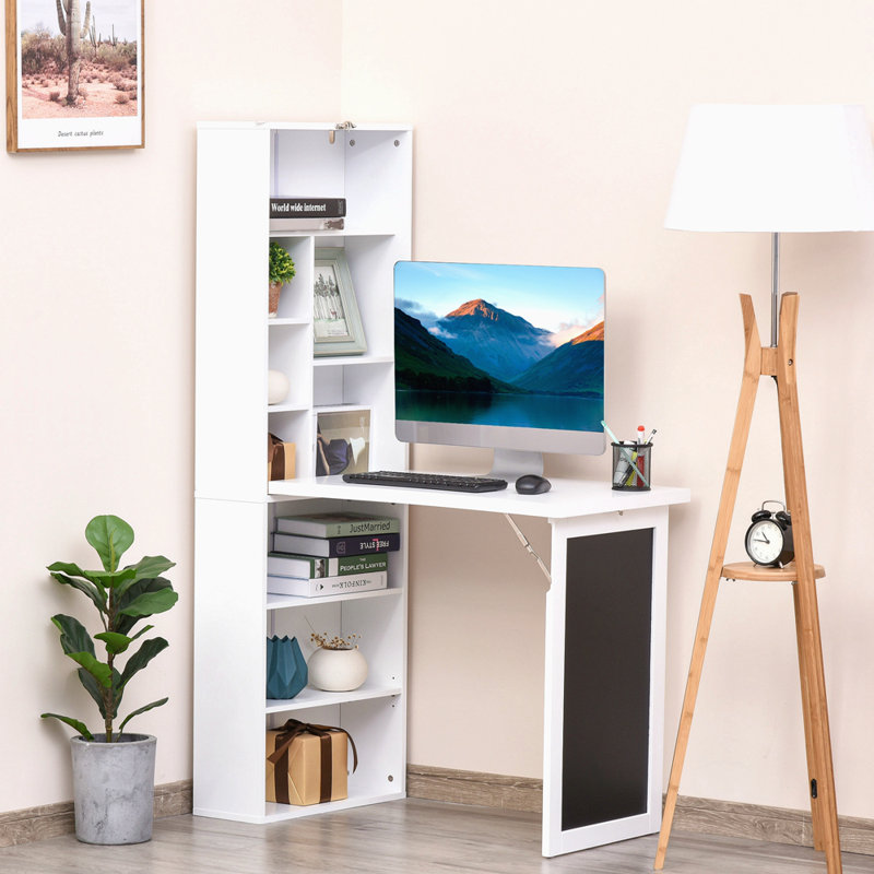 Fold-Out Convertible Writing Table Wall Mount Desk Cabinet With Blackboard And Side Shelf Multi-Function Home Office Workstation