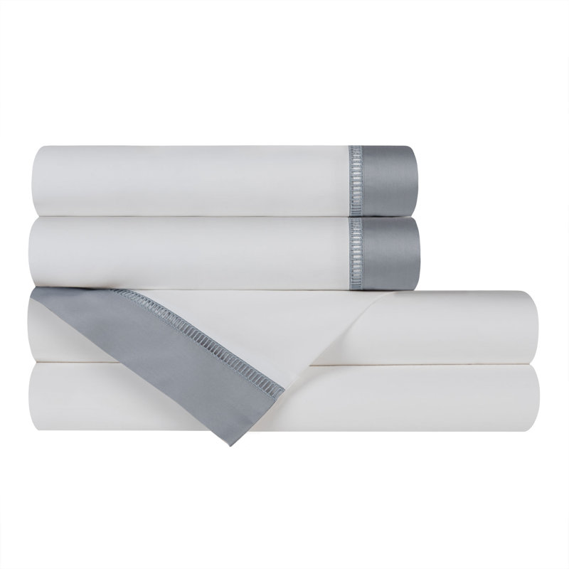 Escada 100% Cotton Percale Sheet Set, King, white-ocean blue