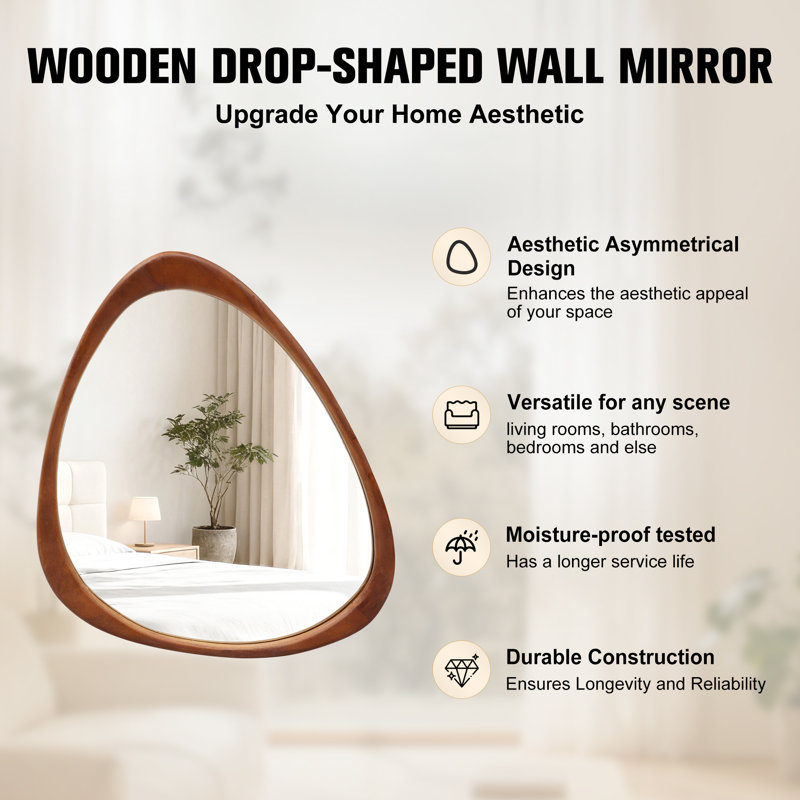 Irregular Natural Wood Frame Wall Mirror, Brown Wood, 24" x 19"