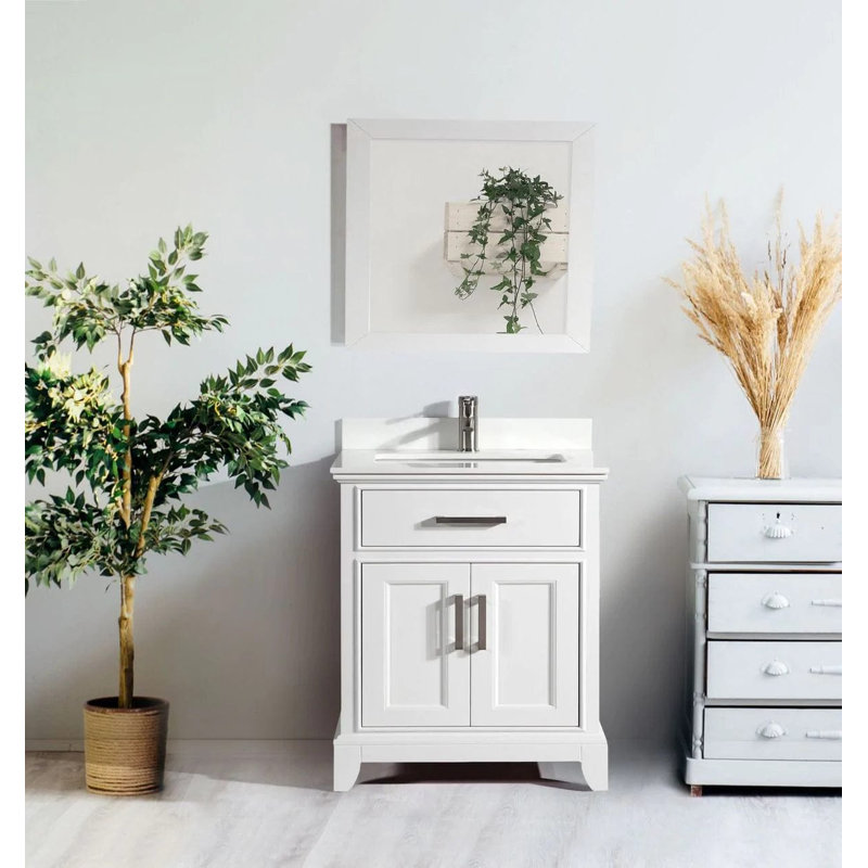 30" White Single Bathroom Vanity with Mirror