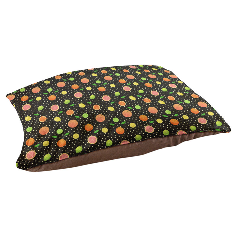 Coussin pour chien agrume fruit Byrge, Moyen (l 30 po x P 20 po x H 10 po), Noir / orange / jaune
