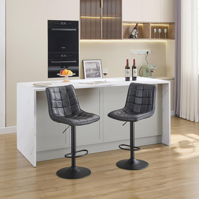 Tabouret de bar pivotant à hauteur réglable avec dossier pour îlot de cuisine, Noir, 2
