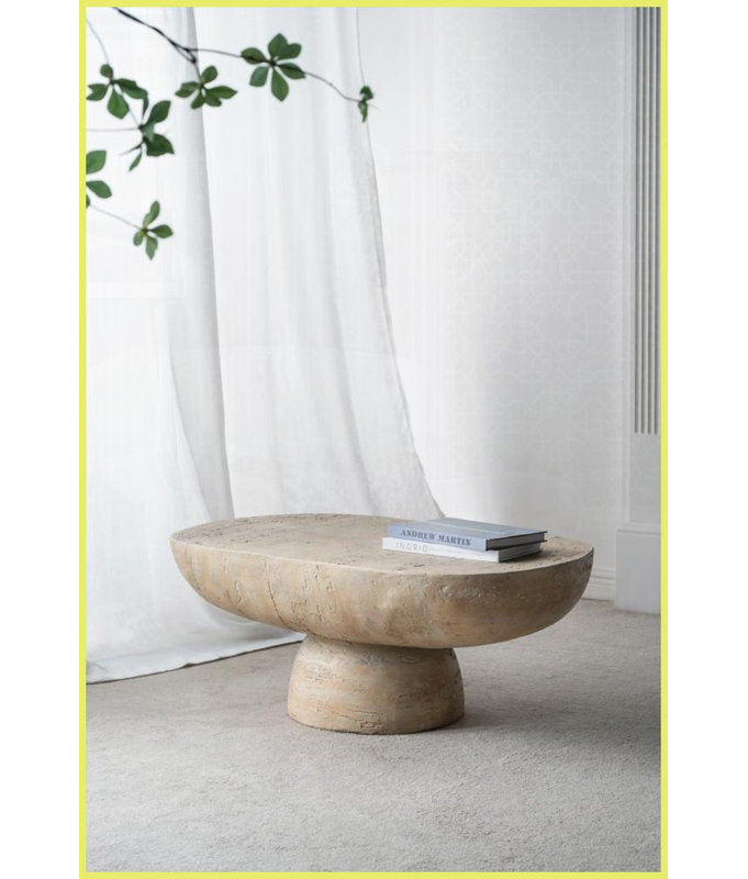 Table basse ovale crème et moderne pour le salon, 36 x 24 x 15 po, convient à tous les styles de décoration