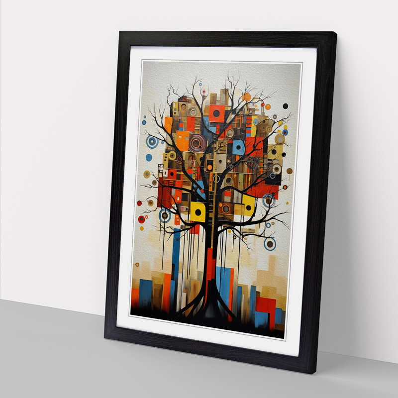 Oak Tree Constructivism - Single Picture Frame Print on Wood, 64cm H x 46cm W x 2cm D, Black