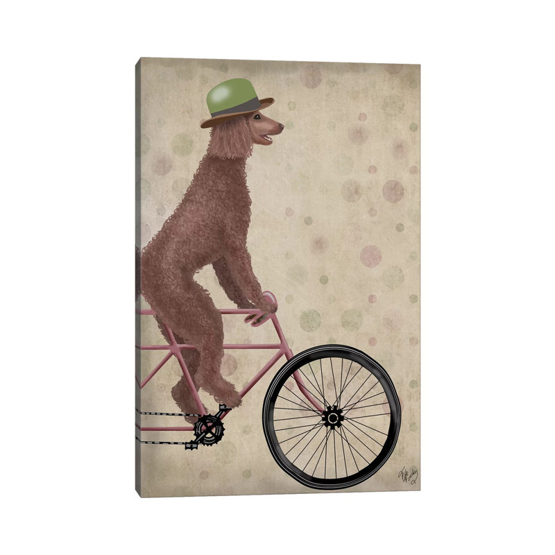 Poodle On Bicycle, Brown by Fab Funky - Wrapped Canvas Gallery-Wrapped Canvas Giclée, 66.04 cm H x 45.72 cm W x 3.175 cm D