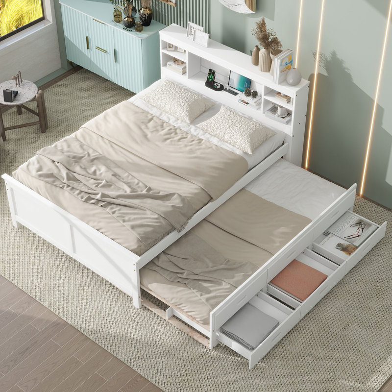 Idelson Auserine Platform Storage Bed, Full, White/Natural