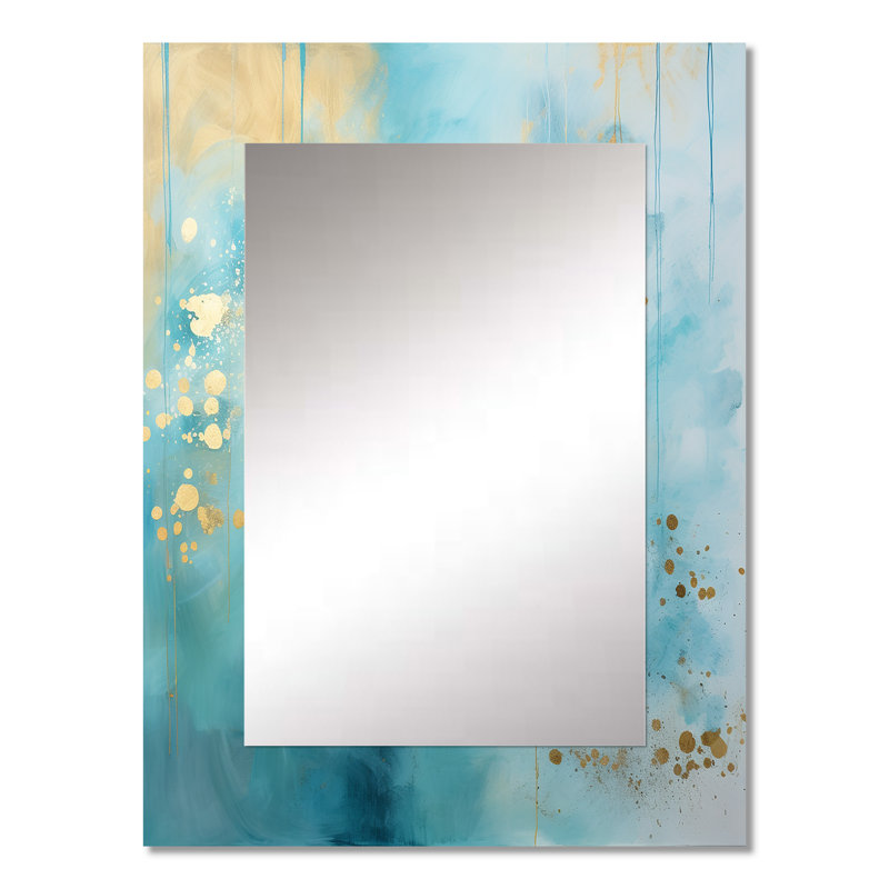 Divine Mandala Delicate Gold Gentle Turquoise IV - Boho Mandala Unique Wall Mirror, Traditional Mirror, Printed Metal Art