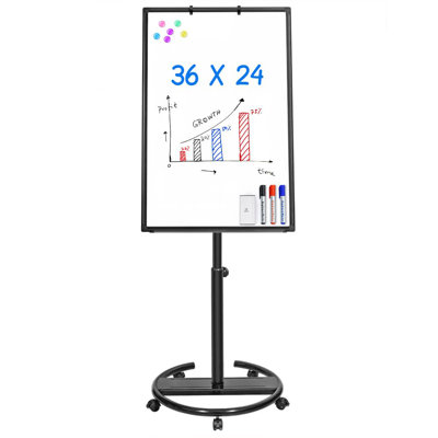 Tableau blanc magnétique autoportant 36 po x 24 po avec crochets pour tableau à feuilles, réglable en hauteur