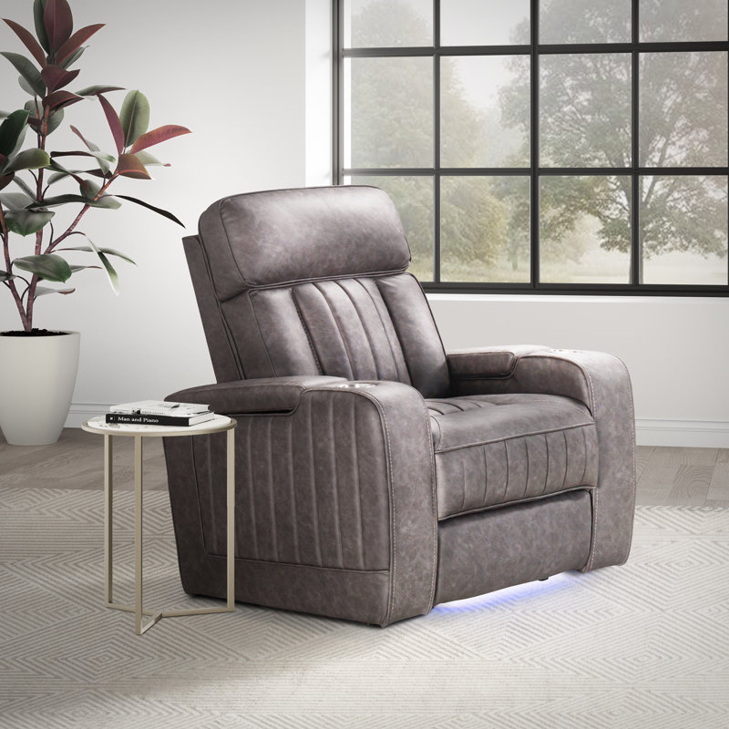 39" Upholstered Power Recliner with Adjustable Headrest with Square Arms, Gray Polyester