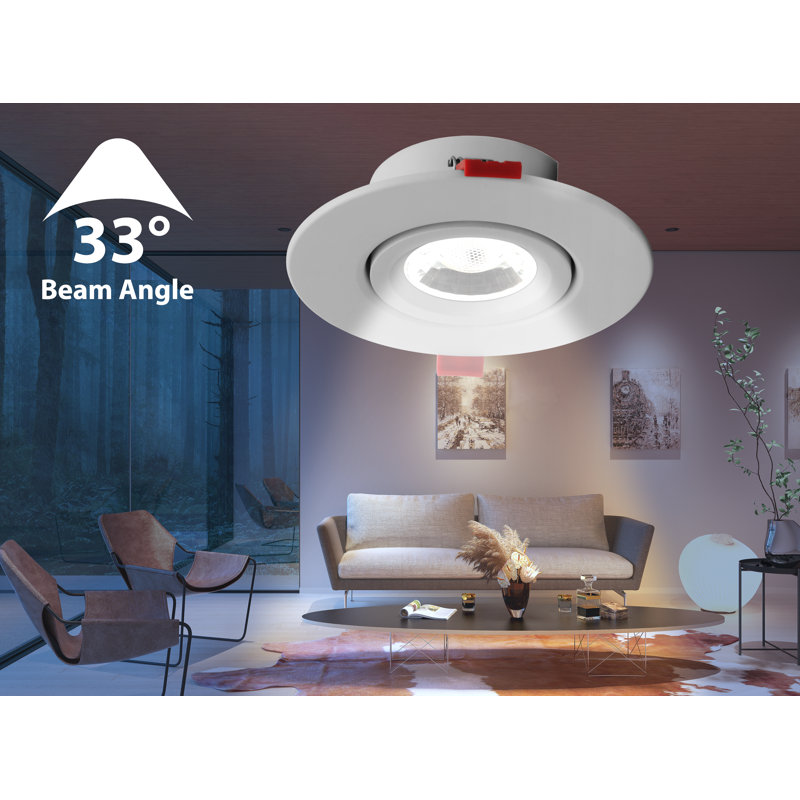 DGC 4-Inch White Selectable Canless Adjustable Gimbal LED Recessed Downlight, White